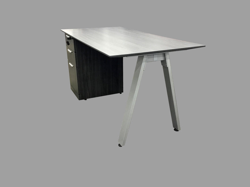 Office Source Office Source Coastal Gray Beveled Edge Top With B/B/F Pedestal With Silver Oblique legs  - 30" x 60"