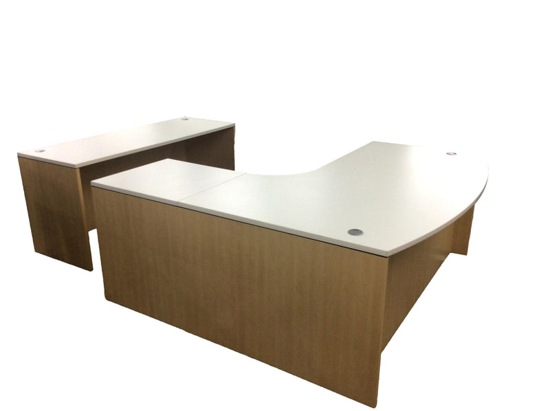 Office Source L-Shaped, Bowfront Desk with Credenza in ANY TWO FINISHES