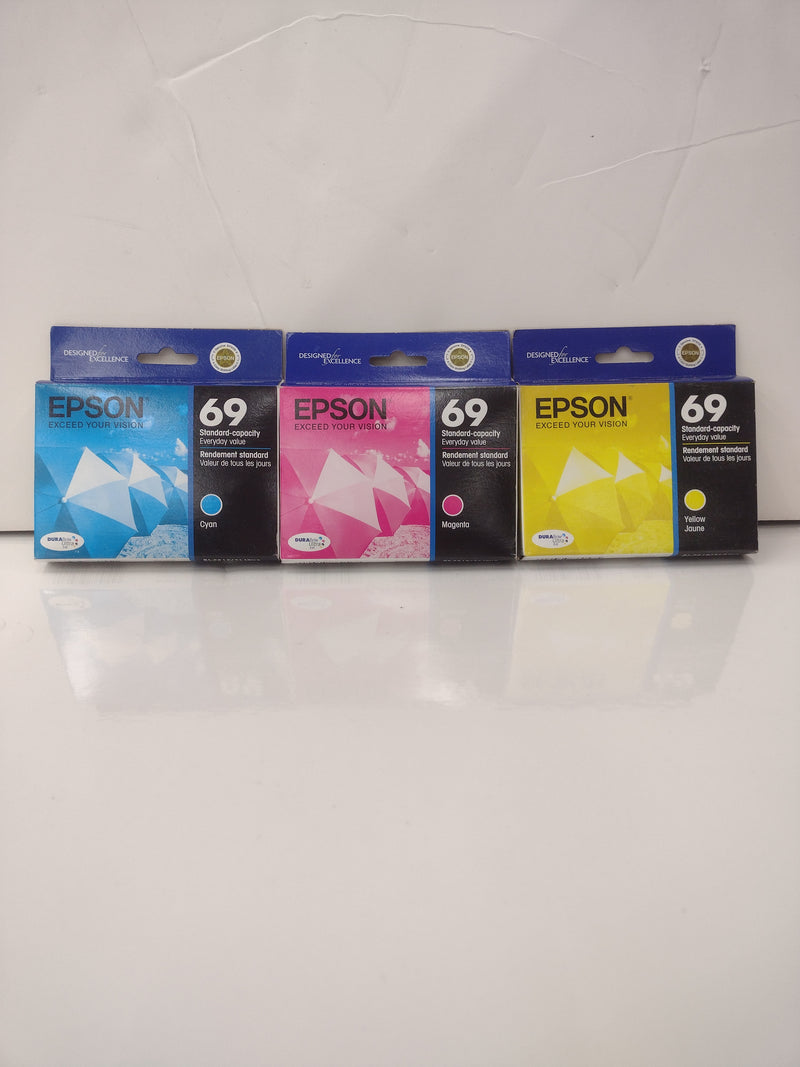 NEW Set of 3 Epson 69 T069220/T069320/T069420 Yellow/Cyan/Magenta Ink Cartridges