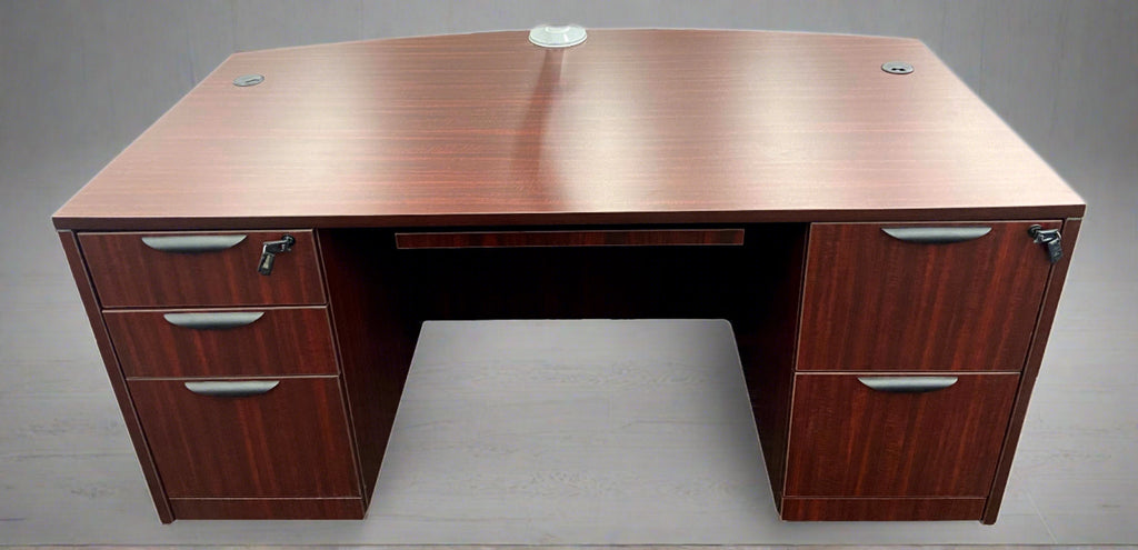 66" or 71" OfficeSource Bowfront Desk with 6 Drawers in 8 Finishes