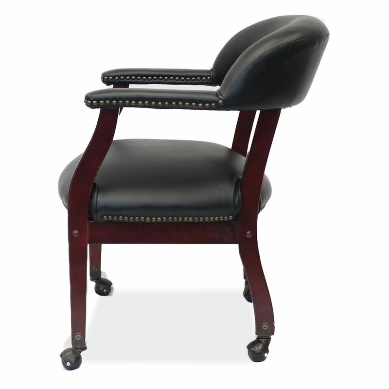 New OfficeSource Lancaster Oxblood with Mahogany Frame Guest Chair with Wheels