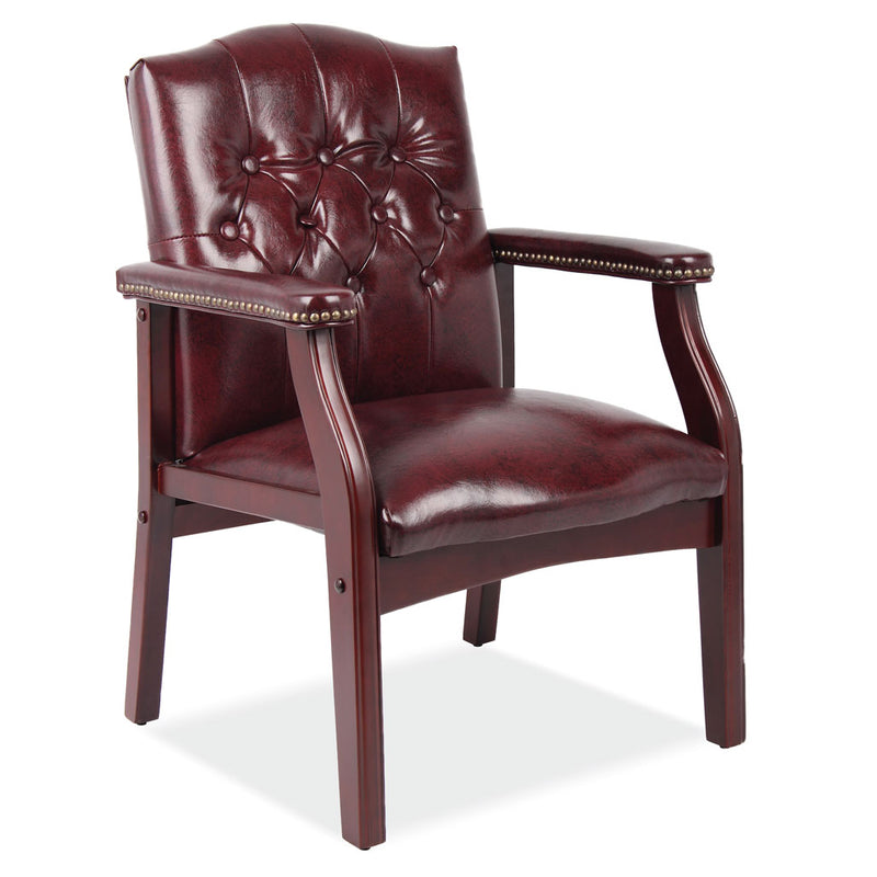 Office Source Guest Chair In Oxblood or Black Vinyl and Mahogany Frame