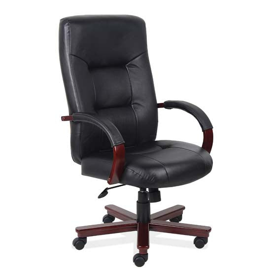 OfficeSource Spencer Collection Executive High Back Swivel Tilt with Mahogany Frame